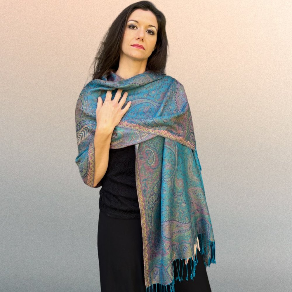 Turquoise Modal Silk Jamawar